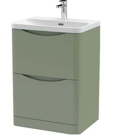 Balterley Dunwood Modern Bathroom Floor Standing 2 Drawer Vanity Unit & Ceramic Basin, Satin Green, 600mm