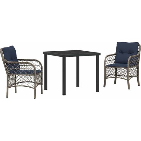 Garden Dining Set with Cushion 3 pcs Grey and Black Rattan vidaXL (1/5)