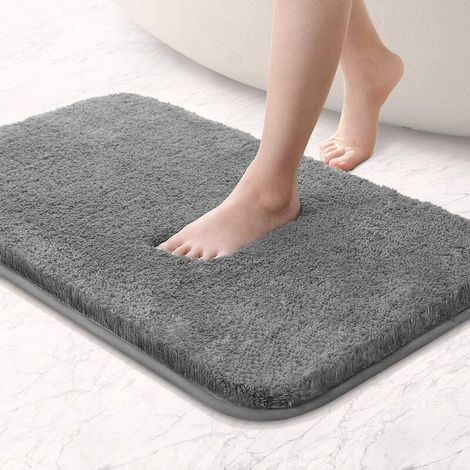 Tappetino da bagno in ciniglia extra spesso, antiscivolo e lavabile in lavatrice (50 x 80 cm, grigio)