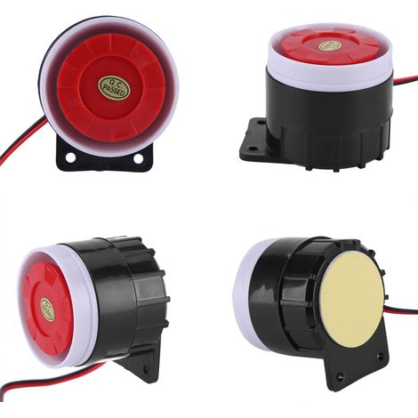 [Alarme Domestique] Corne d'Alarme Mini Filaire 12V DC Sécurité Maison 110 dB Système Sonore Anti-Intrusion Plastique et Métal Rouge et Noir 92cm Fil 1 Pièce (1/5)