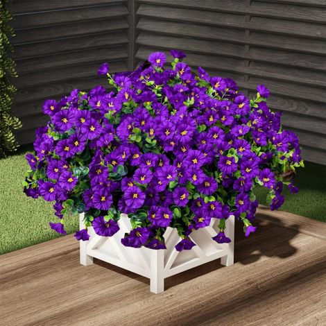 Outdoor Artificial Purple Flowers 16 Picks – UV Resistant Silk Bindweed Eucalyptus – For Flower Pots Porches Gardens – Ideal Container Porch Garden Decor (1/5)