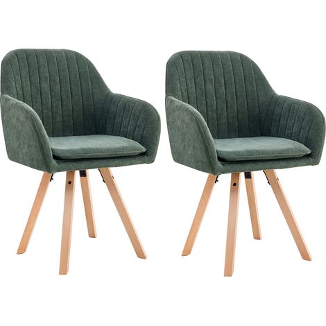 Lot de 2 fauteuils repas en velours cotelé vert et naturel - VELVET
