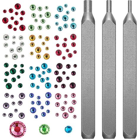 Metallmarkierungswerkzeug für kreative Hobbys: 1,8 mm, 2,5 mm und 4 mm Strasssteine, 1500 farbige Strasssteine.