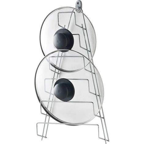 Hängender Deckelhalter mit 6 Metallplätzen, Abmessungen 23x7x42 cm und weichem Mango-Griff.
