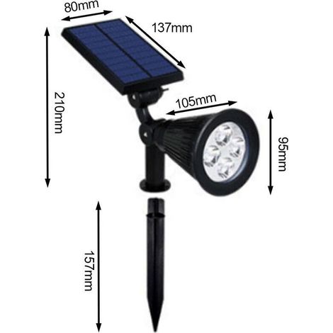 [Confezione da 2] Faro solare a LED, lampada solare a 4 LED, luce da giardino esterna impermeabile, illuminazione di sicurezza per albero di Natale, recinzione, patio, feste. (Bianco freddo 6000K) (1/4)