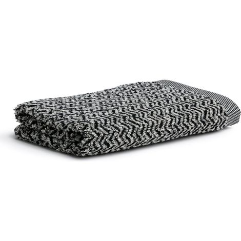 Drap de Douche à Chevrons, 85% Coton, 10% Viscose, 5% Lin, Beige Nature/Noir, 80 x 150 cm (1/5)