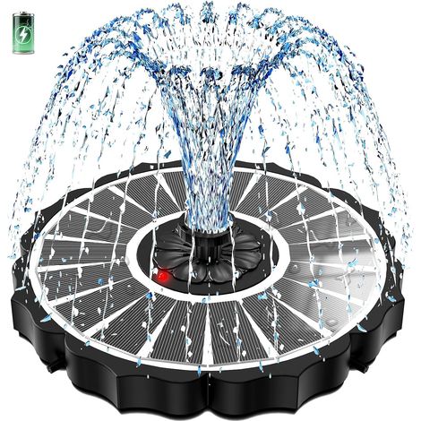 Fontaine Solaire avec Indicateur de Batterie & 2000mAh, Pompe à Fontaine Solaire en Verre 3.5W Version 2026, Fonctionne par Temps Nuageux, 8 Buses pour Bac à Oiseaux, Jardins, Bassins, Extérieur