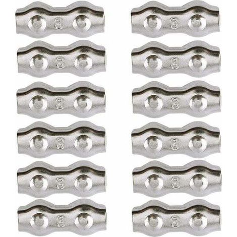 Serre-câble, Serre Cable Acier 3mm 12 Pièces Serre Câbles Duplex Pince de Câble Acier inoxydable 304 D'agrafe de Câble,Câble Poignées pour 2mm Câble Métalliques Pince À Câble Corde à Linge