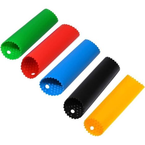 Éplucheur d'ail en Silicone, 5 pièce Rouleau de Dissolvant de Peau Rouleau d'ail Tube d'épluchage Presse-ail Professionnel Préparation Outils de Cuisine Faciles et Utiles Rouge Vert Orange Noir Bleu (1/4)