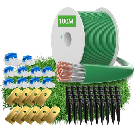 Câble de délimitation universel 100 m pour robot tondeuse Fil Contient 50 piquets + 10 connecteurs câble 9 lames en titane Compatibl - 100m Set (1/5)