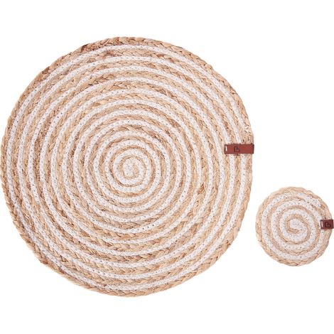 Conjunto de 12 Manteles Individuales y Posavasos 35/10 cm de yute natural hecho a mano redondos Comedor Estilo Boho Natural Quinine