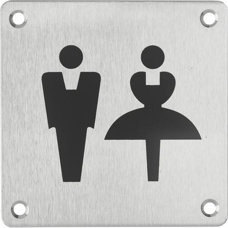 Cartello per toilette, avvitabile, targa in acciaio inossidabile spazzolato, marcatura nera, 100x100mm - THIRARD