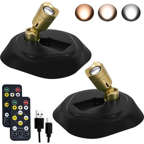 Projecteur LED sans fil avec télécommande et minuterie pour éclairage intérieur projecteur à piles pour peindre des cibles de fléchettes et des décorations murales (lot de 2 noir). (1/5)
