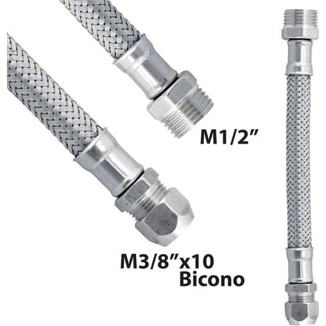 "FLESSIBILE IN ACCIAIO INOX M1/2"""" x M3/8""""x10 BICONO cm 35 - DN10"