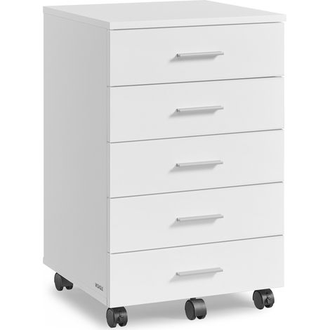Vasagle – Caisson de bureau à roulettes – 5 tiroirs coulissants – Support imprimante – Dimensions 40x42x65,7 cm – Capacité 45 kg – Blanc nuage