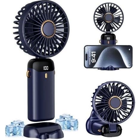 Ventilateur portable 5-en-1 de poche, 2500 mAh, mini ventilateur réglable sur 5 vitesses, pliable à 90°, couleur bleue (1/5)