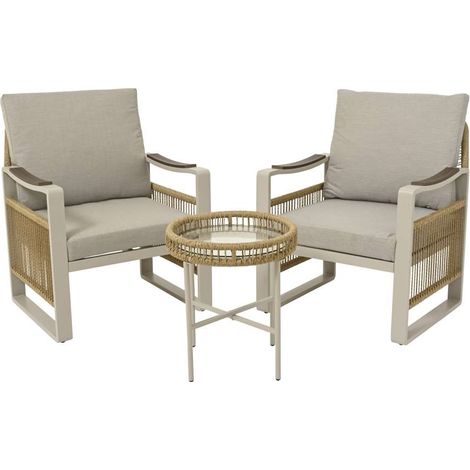 Set Salotto da Esterni Montevideo Alluminio Beige - Tavolino, 2 Sedie (1/4)