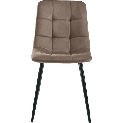 Chaise de Salle à Manger (Lot de 4), Marron, Ensemble de 4 Fauteuils Design avec Dossier, Assise en Velours, Piètement en Métal (1/5)