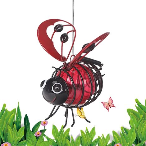 Lampes solaires en forme d'abeille, lumières de jardin en forme d'animaux, design à ressort LED en métal avec crochet de suspension, décoration extérieure, idéales pour jardin, pelouse, cour (1/5)
