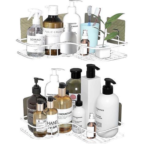 Étagère d'angle pour douche, rangement salle de bain, charge maximale 5 kg, installation sans perçage, étagère de douche antirouille – Blanc