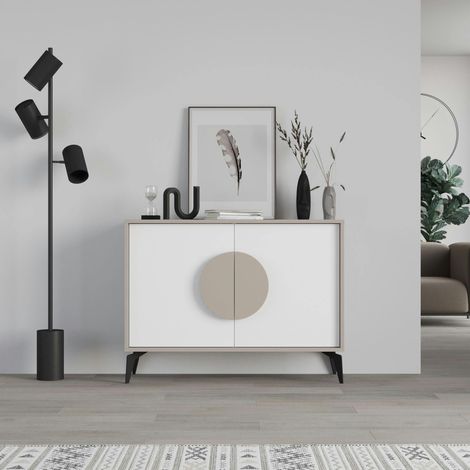 Buffet 2 portes blanc et moka poignée circulaire JENA (1/5)