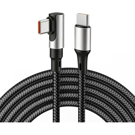 Câble USB C vers USB C, 3M 240W Câble de Charge Rapide, Type C Charge Rapide avec Coudé 90 Degrés Nylon Tressé pour Plupart des Appareils USB-C Compris Phone, Tablette et Ordinateurs Portable