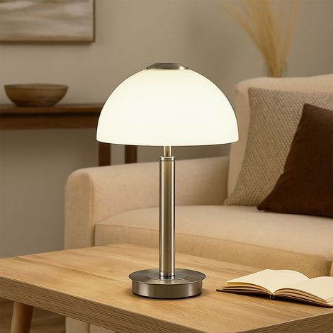 Lampada da tavolo LED touch dimmer lampada da tavolo dimmerabile lampada da soggiorno lampada a fungo vetro cromato, metallo, 7W 255Lm bianco caldo, DxH 18x31,5 cm