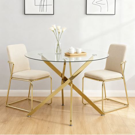 MEUBLIV Runder Esstisch 80 cm Gold – Tischplatte aus gehärtetem Glas, verstellbare Füße (1/5)