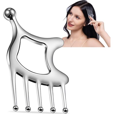 Appareil de Massage pour Visage et Tête Gua Sha Massage Crânien Stylo d Acupression Brosse de massage pour cuir chevelu en acier (1/4)