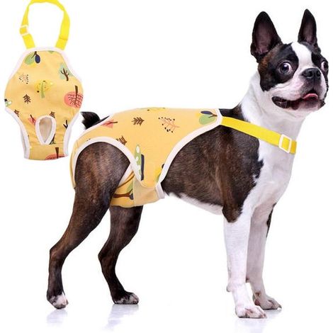 Pañales para perros Adecuado para perras，compresas sanitarias lavables Adecuado para perros Adecuado para correas ajustables，amarillo (1/5)