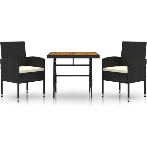 Mobilier à dîner d'extérieur 3 pcs Mobilier de jardin Résine tressée Noir (1/5)