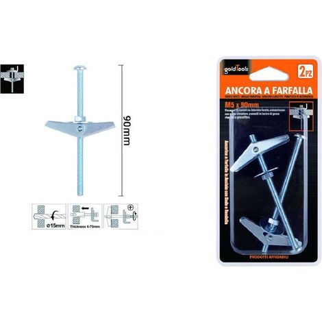 Kaela - Set 2 Pz Ancora A Farfalla In Acciaio Con Dado E Rondella Tassello M5x90mm 57227 - (1/2)