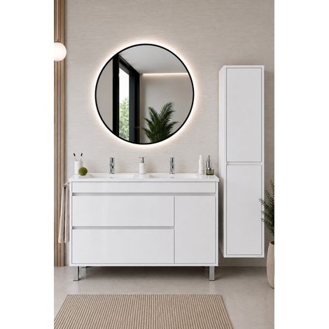 Bathroom cabinet with basin ORIGENBATH CAPRERA without mirror 120x45 cm 2 basins white with column (1/5)