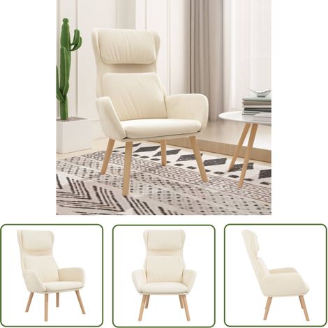 The Living Store Chaise de relaxation Blanc crème Velours - Chaise Relaxante - Fauteuil Détente - Chaise Velours - Mobilier Salon - Chaise Design (1/5)