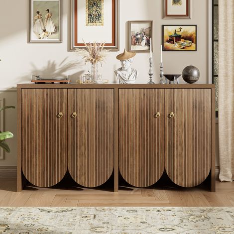 Credenza 147x40x80 cm marrone in MDF con 4 ante e ripiani regolabili (1/5)