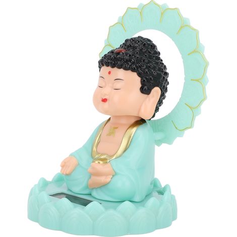 Ornement Bouddha hochant, phosphorescent, à énergie solaire, tête oscillante, Maitreya de dessin animé, avec cercle parfumé, décoration pour tableau de bord (1/5)