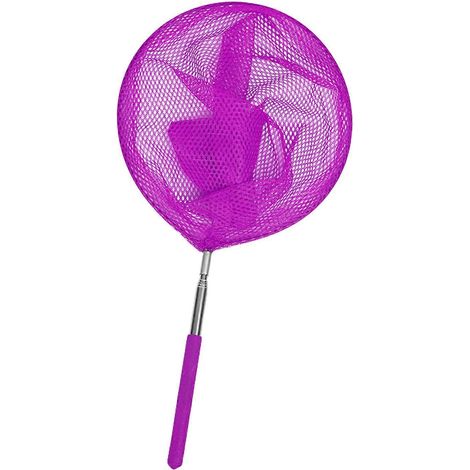 Épuisette de pêche pour enfants avec manche télescopique en acier inoxydable, sans danger pour la pêche en eau douce et en eau salée, violette. (1/5)