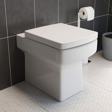 Back to Wall Toilet BTW Bathroom Modern Pan Square Cloakroom Soft Close Seat (1/5)