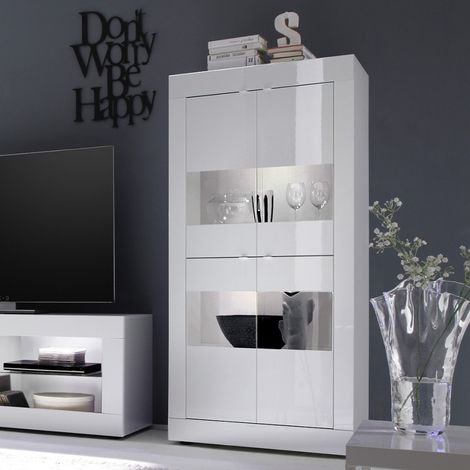 Moderne Wohnzimmervitrine 4 weiße Hochglanztüren Tina Basic (1/5)