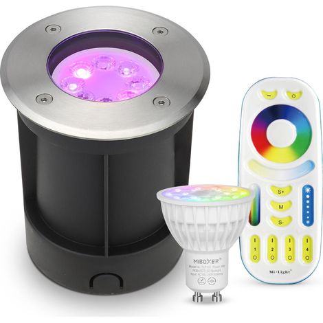 LED Bodeneinbaustrahler rund Edelstahl 230V IP67 - Leuchtmittel: GU10 RGB+CCT DIMMBAR inkl. Fernbedienung - Anzahl: 1x