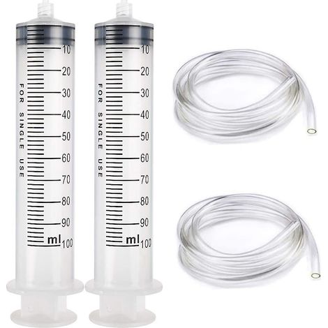 2PCS 100ml Plastique Seringue avec 1m Tube,en Plastique Réutilisable Seringue a Huile Seringue D’alimentation pour Vider les Bocaux de Liquide de Frein[Utilisation non médicale]