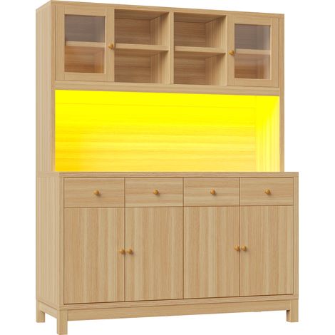 Credenza alta con LED RGB app, ante in vetro e 4 cassetti, 140x38,5x180 cm, MDF effetto legno (1/5)