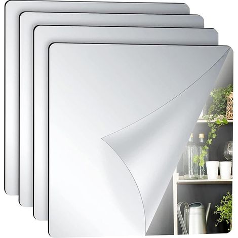 Lot de 4 miroirs autocollants muraux, miroirs autocollants flexibles, miroirs autocollants pour salon, chambre, salle de bain, 20 x 20 cm (1/5)