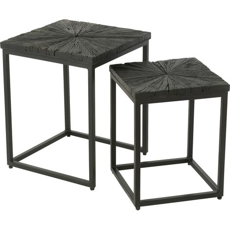 Table gigogne design bois et métal noir pour salon moderne - Bois noir finition texturée (1/5)