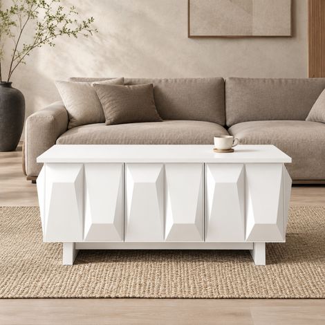 Mesa de centro con almacenaje de tablero de partículas blanca 95 x 67 x 39,5 cm OKWISH (1/5)