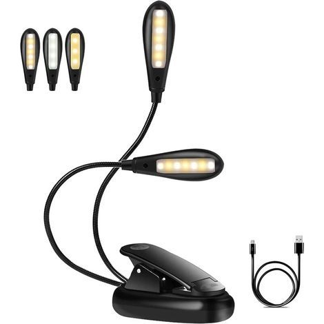 Lampe de Lecture Rechargeable, Liseuse Lampe 14 LEDs 3 Couleurs 9 Modes Luminosité Réglable, Lampe Clipsable 360°Cou Flexible Sans Fil Portable et Flexible pour Travail Voyage Lecture de Nuit [Classe (1/5)