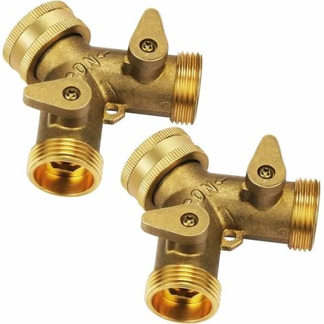 Raccord en Y 2 Sorties pour Machine à Laver et Lave-Vaisselle, Robinet Double avec Entrée 3/4, Connecteur pour 2 Appareils, Tuyau d'Alimentation en Laiton (1/4)
