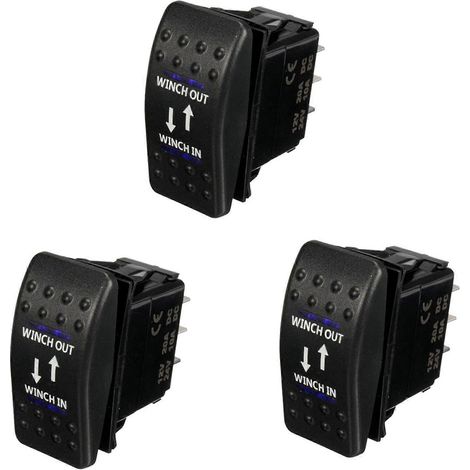 Interrupteur à bascule ON-OFF-ON 7 broches, 3 entrées/sorties de treuil 12 V 20 A, LED bleue (1/5)