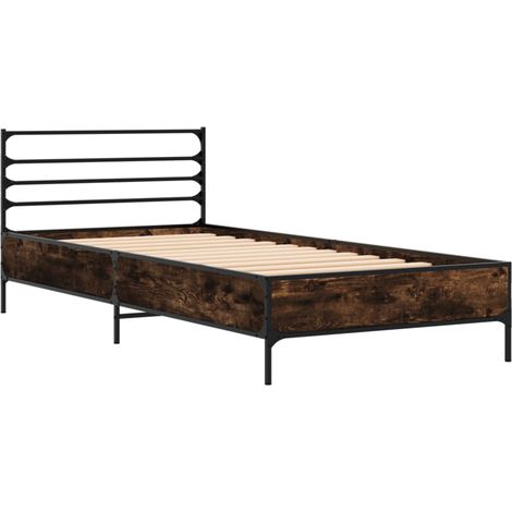 Cadre de lit chêne fumé 90x200 bois d'ingénierie et métal (1/5)