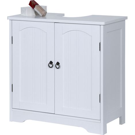 Relaxdays Waschbeckenunterschrank mit 2 Türen, HxBxT: 60 x 60 x 30 cm, MDF, Zink, Badunterschrank für Waschbecken, weiß